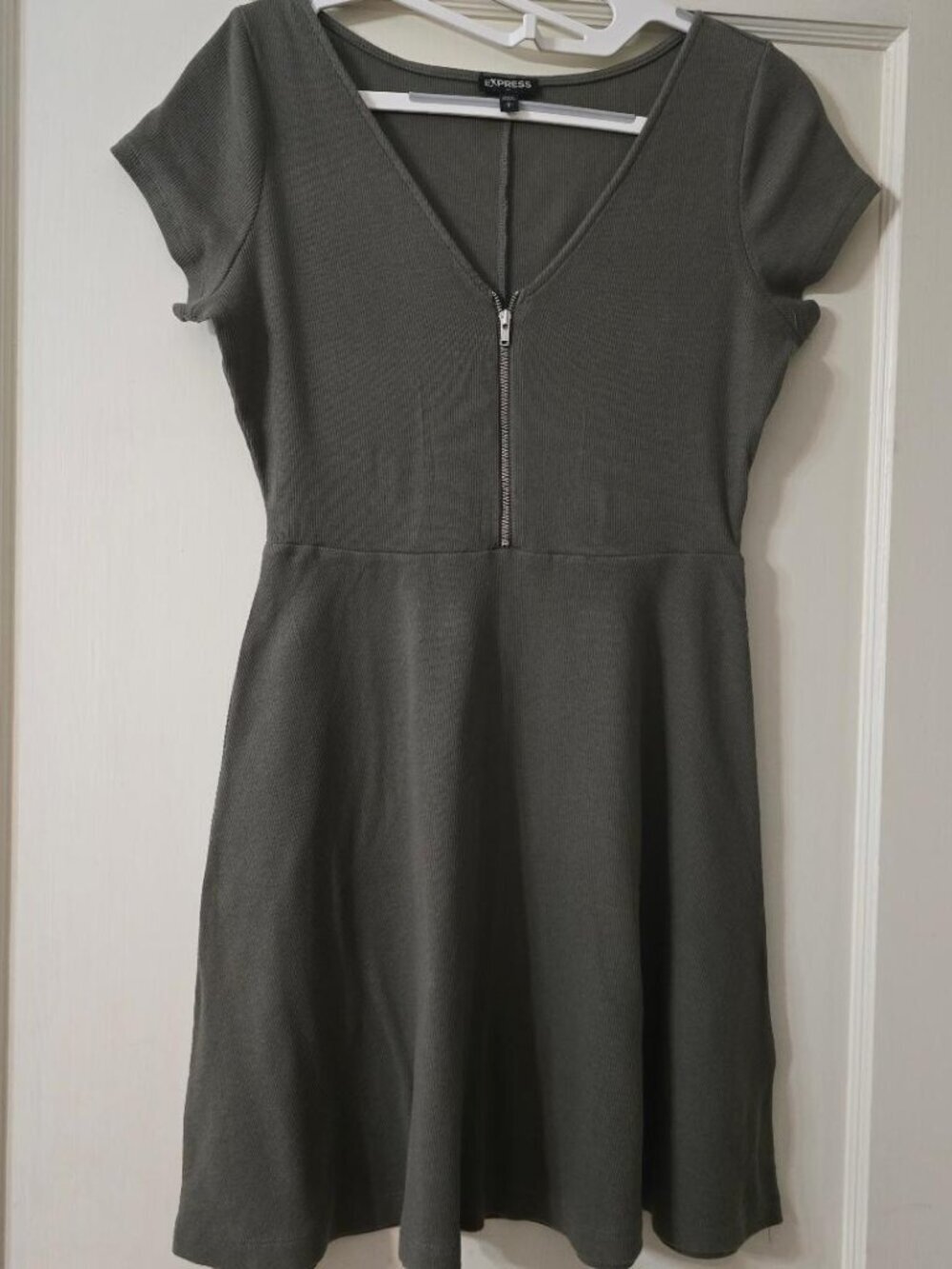 S Express Women's Cap Sleeves Fit and Flare Midi Stretch Dress in Olive Green